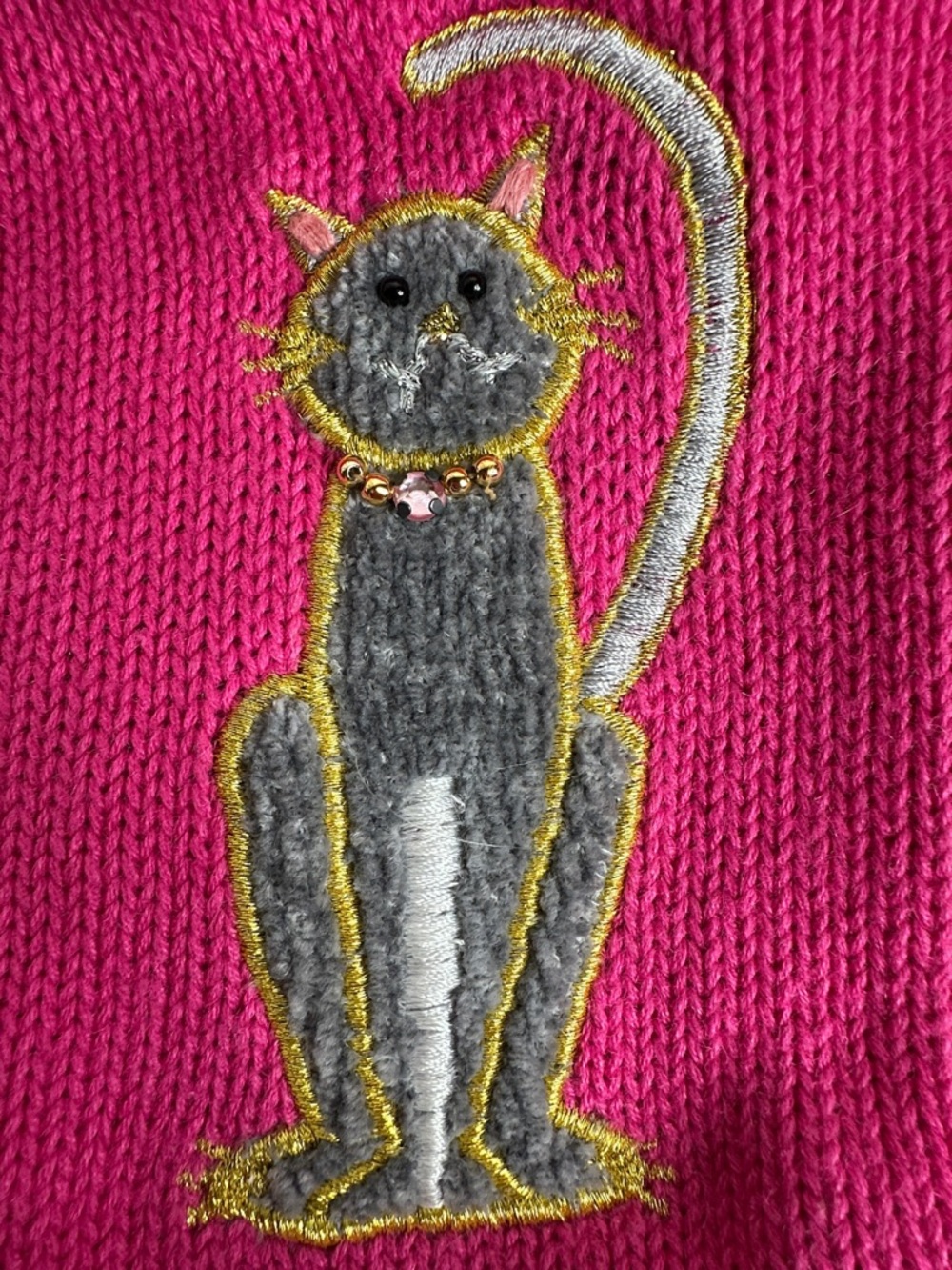 Jack B Quick Pink Cat Embroidered Button Cardigan Vintage whimsical - Picture 10 of 11